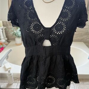 Free People Black Eyelet Blouse